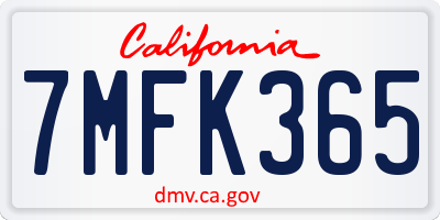 CA license plate 7MFK365