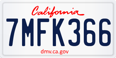 CA license plate 7MFK366