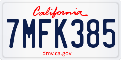 CA license plate 7MFK385