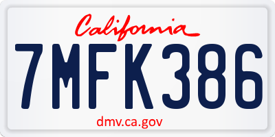 CA license plate 7MFK386