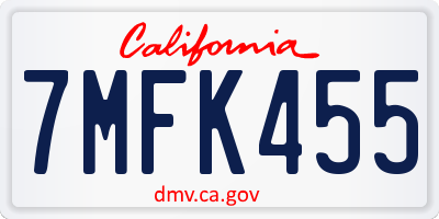 CA license plate 7MFK455
