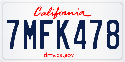 CA license plate 7MFK478