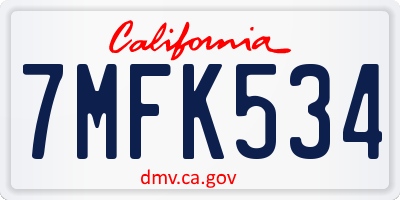 CA license plate 7MFK534