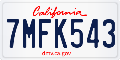 CA license plate 7MFK543