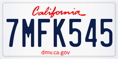 CA license plate 7MFK545