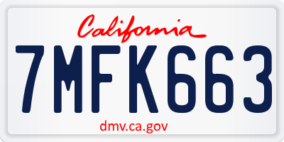CA license plate 7MFK663