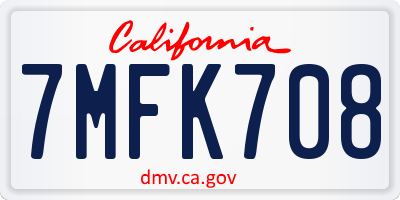 CA license plate 7MFK708