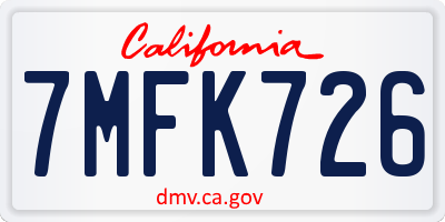 CA license plate 7MFK726