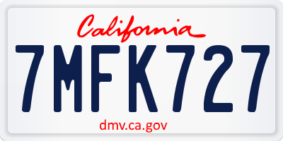 CA license plate 7MFK727