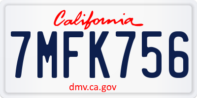 CA license plate 7MFK756