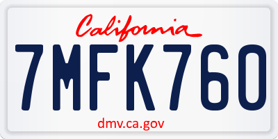 CA license plate 7MFK760