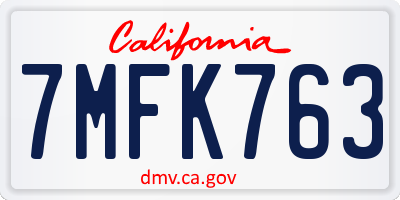 CA license plate 7MFK763