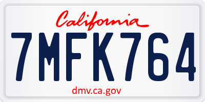 CA license plate 7MFK764