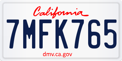 CA license plate 7MFK765