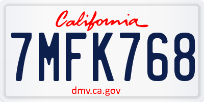 CA license plate 7MFK768