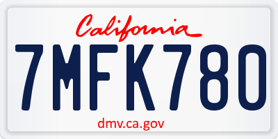 CA license plate 7MFK780