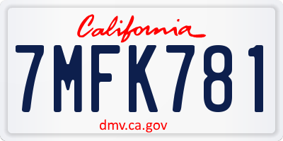 CA license plate 7MFK781