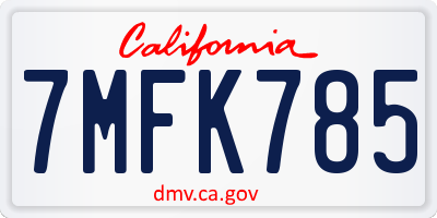 CA license plate 7MFK785