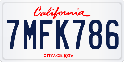 CA license plate 7MFK786