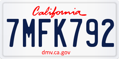 CA license plate 7MFK792