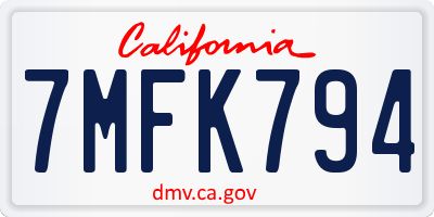 CA license plate 7MFK794