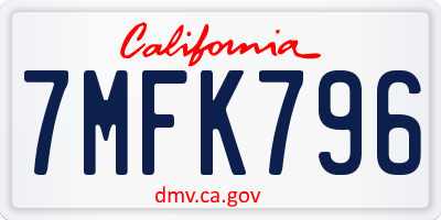 CA license plate 7MFK796