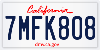 CA license plate 7MFK808