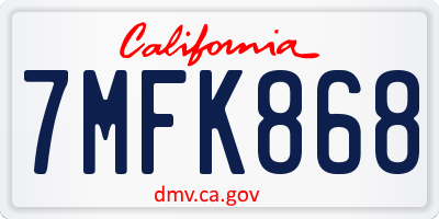 CA license plate 7MFK868