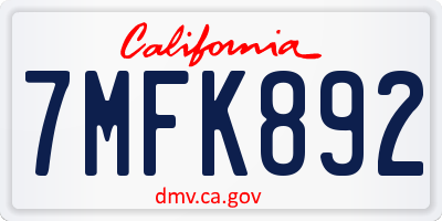 CA license plate 7MFK892