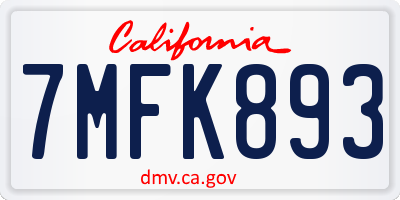 CA license plate 7MFK893