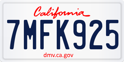 CA license plate 7MFK925