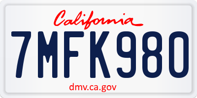 CA license plate 7MFK980