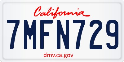 CA license plate 7MFN729