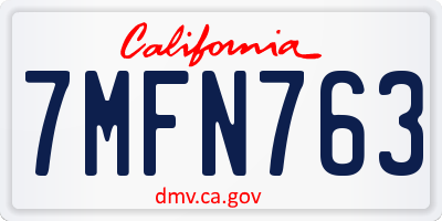 CA license plate 7MFN763