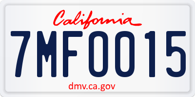 CA license plate 7MFO015