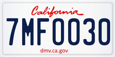CA license plate 7MFO030
