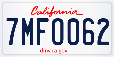 CA license plate 7MFO062