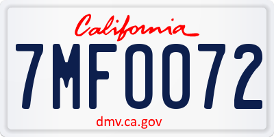 CA license plate 7MFO072