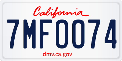 CA license plate 7MFO074