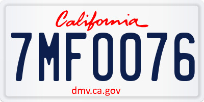 CA license plate 7MFO076