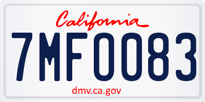 CA license plate 7MFO083