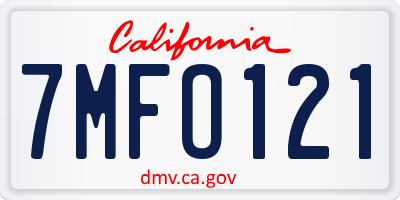 CA license plate 7MFO121
