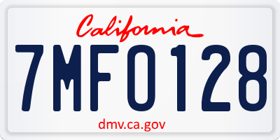 CA license plate 7MFO128