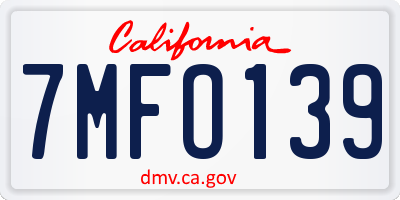 CA license plate 7MFO139