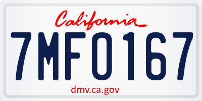 CA license plate 7MFO167