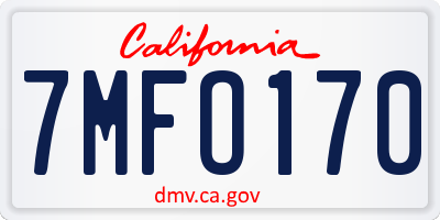CA license plate 7MFO170
