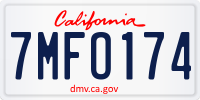 CA license plate 7MFO174