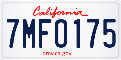 CA license plate 7MFO175