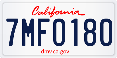 CA license plate 7MFO180