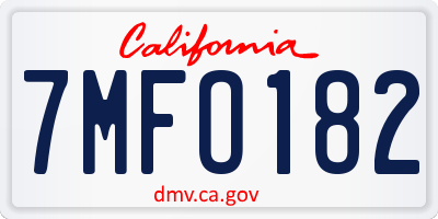 CA license plate 7MFO182